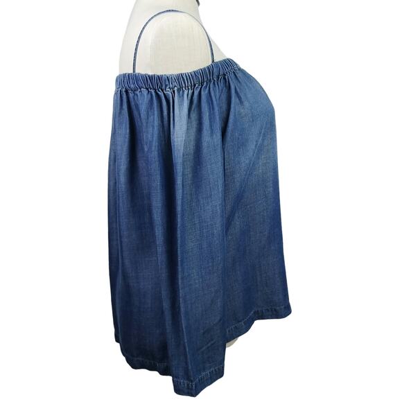 Cloth & Stone SZ M 100% Viscose Blue Chambray Off-Shoulder Top - Picture 6 of 7